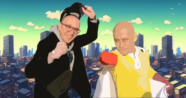 bald man posing with his favorite bald anime character